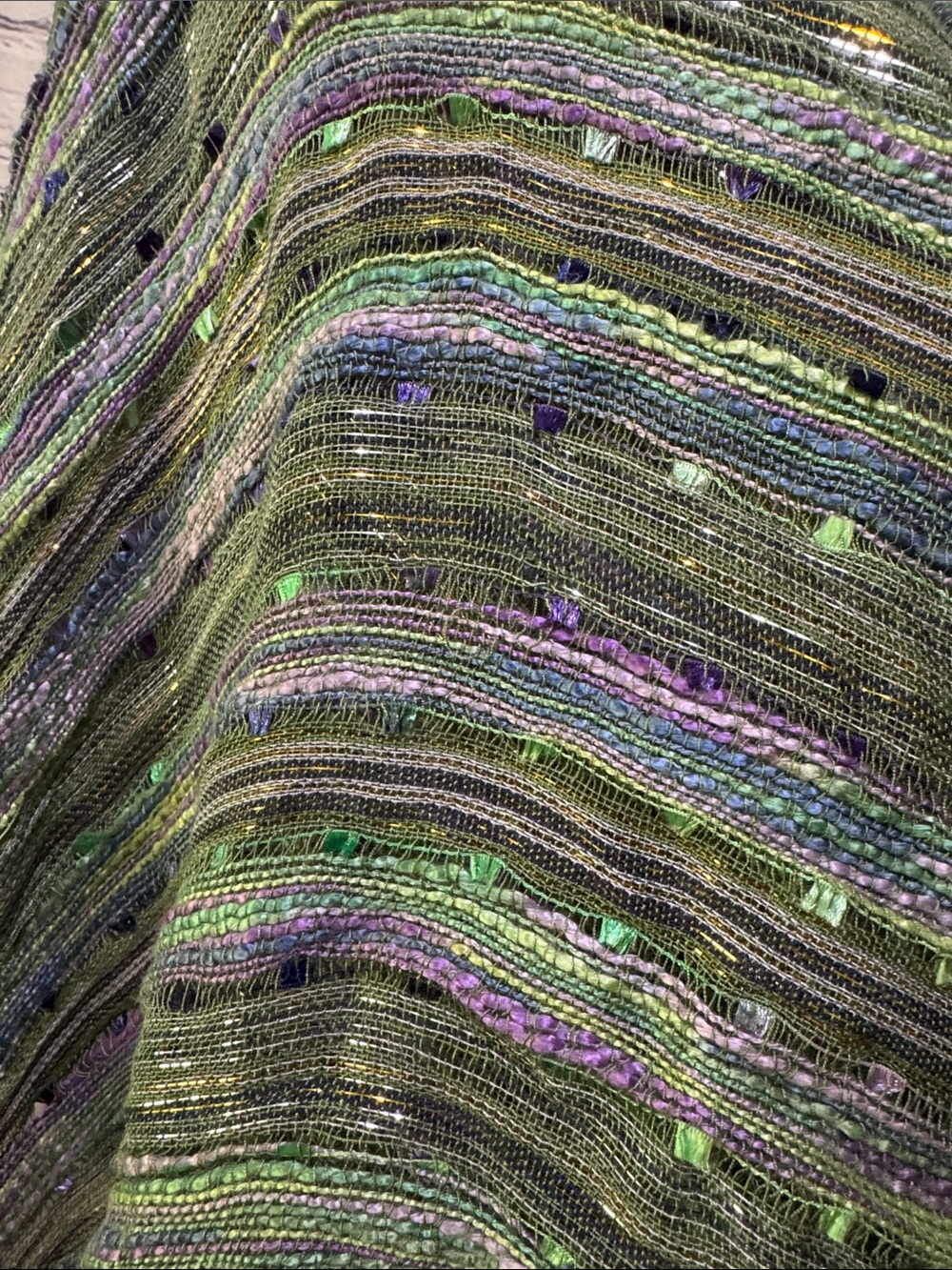 Like new Humble Hilo Bohemian Green & Lavender Striped Fringe Shawl/scarf/wrap - Picture 4 of 8